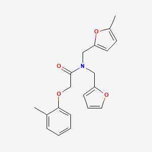 molecular formula C20H21NO4 B11378437 N-(furan-2-ylmethyl)-N-[(5-methylfuran-2-yl)methyl]-2-(2-methylphenoxy)acetamide 