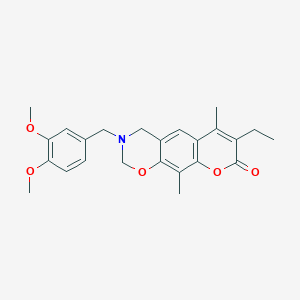 molecular formula C24H27NO5 B11378540 3-(3,4-dimethoxybenzyl)-7-ethyl-6,10-dimethyl-3,4-dihydro-2H,8H-chromeno[6,7-e][1,3]oxazin-8-one 