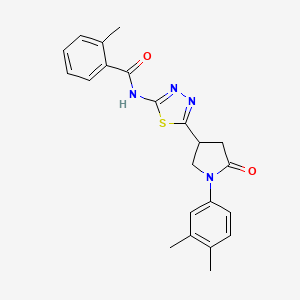 molecular formula C22H22N4O2S B11378570 N-{5-[1-(3,4-dimethylphenyl)-5-oxopyrrolidin-3-yl]-1,3,4-thiadiazol-2-yl}-2-methylbenzamide 