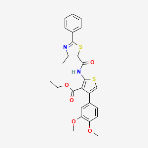 molecular formula C26H24N2O5S2 B11378666 Ethyl 4-(3,4-dimethoxyphenyl)-2-{[(4-methyl-2-phenyl-1,3-thiazol-5-yl)carbonyl]amino}thiophene-3-carboxylate 