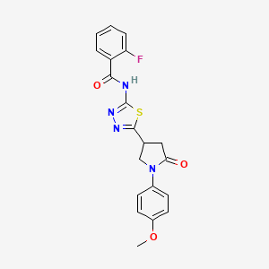 molecular formula C20H17FN4O3S B11378806 2-fluoro-N-{5-[1-(4-methoxyphenyl)-5-oxopyrrolidin-3-yl]-1,3,4-thiadiazol-2-yl}benzamide 