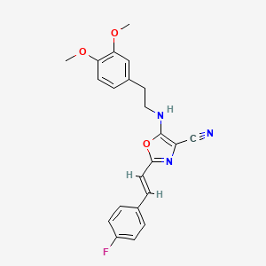 molecular formula C22H20FN3O3 B11378850 5-{[2-(3,4-dimethoxyphenyl)ethyl]amino}-2-[(E)-2-(4-fluorophenyl)ethenyl]-1,3-oxazole-4-carbonitrile 