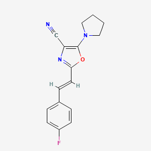 molecular formula C16H14FN3O B11378868 2-[(E)-2-(4-fluorophenyl)ethenyl]-5-(pyrrolidin-1-yl)-1,3-oxazole-4-carbonitrile 