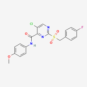 molecular formula C19H15ClFN3O4S B11378891 5-chloro-2-[(4-fluorobenzyl)sulfonyl]-N-(4-methoxyphenyl)pyrimidine-4-carboxamide 