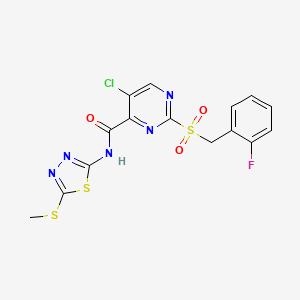 molecular formula C15H11ClFN5O3S3 B11378954 5-chloranyl-2-[(2-fluorophenyl)methylsulfonyl]-N-(5-methylsulfanyl-1,3,4-thiadiazol-2-yl)pyrimidine-4-carboxamide 