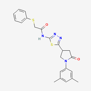 molecular formula C22H22N4O2S2 B11379003 N-{5-[1-(3,5-dimethylphenyl)-5-oxopyrrolidin-3-yl]-1,3,4-thiadiazol-2-yl}-2-(phenylsulfanyl)acetamide 