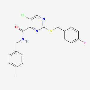 molecular formula C20H17ClFN3OS B11379056 5-chloro-2-[(4-fluorobenzyl)sulfanyl]-N-(4-methylbenzyl)pyrimidine-4-carboxamide 