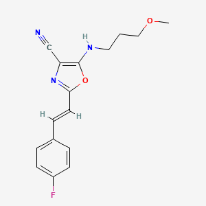 2-[(E)-2-(4-fluorophenyl)ethenyl]-5-[(3-methoxypropyl)amino]-1,3-oxazole-4-carbonitrile