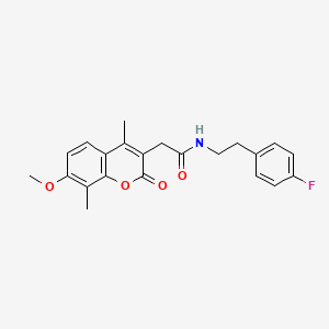 molecular formula C22H22FNO4 B11379252 N-[2-(4-fluorophenyl)ethyl]-2-(7-methoxy-4,8-dimethyl-2-oxo-2H-chromen-3-yl)acetamide 