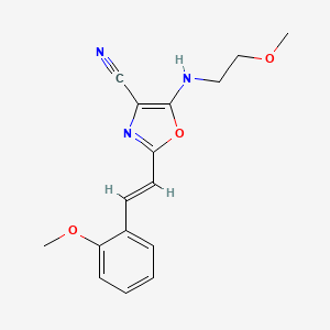 molecular formula C16H17N3O3 B11379283 5-[(2-methoxyethyl)amino]-2-[(E)-2-(2-methoxyphenyl)ethenyl]-1,3-oxazole-4-carbonitrile 