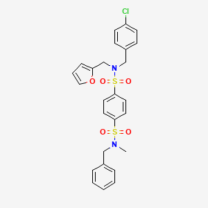 N1-benzyl-N4-[(4-chlorophenyl)methyl]-N4-[(furan-2-yl)methyl]-N1-methylbenzene-1,4-disulfonamide