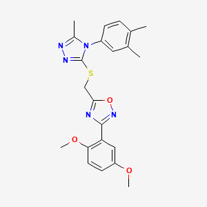 molecular formula C22H23N5O3S B11379374 3-(2,5-dimethoxyphenyl)-5-({[4-(3,4-dimethylphenyl)-5-methyl-4H-1,2,4-triazol-3-yl]sulfanyl}methyl)-1,2,4-oxadiazole 