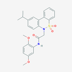 molecular formula C25H26N2O5S B11379378 N-(2,5-dimethoxyphenyl)-2-(9-isopropyl-5,5-dioxido-6H-dibenzo[c,e][1,2]thiazin-6-yl)acetamide 