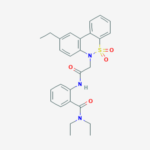 molecular formula C27H29N3O4S B11379612 N,N-diethyl-2-{[(9-ethyl-5,5-dioxido-6H-dibenzo[c,e][1,2]thiazin-6-yl)acetyl]amino}benzamide 