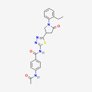 molecular formula C23H23N5O3S B11379626 4-(acetylamino)-N-{5-[1-(2-ethylphenyl)-5-oxopyrrolidin-3-yl]-1,3,4-thiadiazol-2-yl}benzamide 