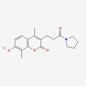 molecular formula C18H21NO4 B11379670 7-hydroxy-4,8-dimethyl-3-[3-oxo-3-(pyrrolidin-1-yl)propyl]-2H-chromen-2-one 