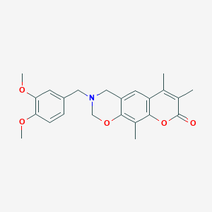 molecular formula C23H25NO5 B11379788 3-(3,4-dimethoxybenzyl)-6,7,10-trimethyl-3,4-dihydro-2H,8H-chromeno[6,7-e][1,3]oxazin-8-one 