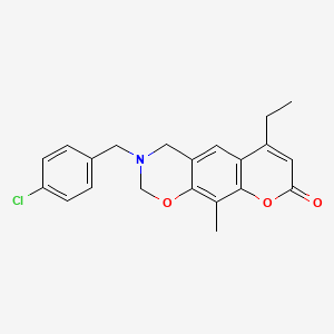 molecular formula C21H20ClNO3 B11379835 3-(4-chlorobenzyl)-6-ethyl-10-methyl-3,4-dihydro-2H,8H-chromeno[6,7-e][1,3]oxazin-8-one 