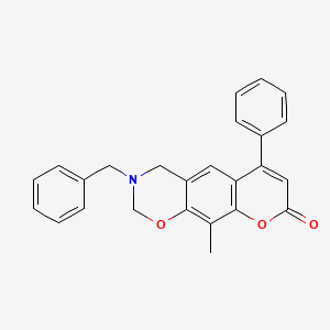 molecular formula C25H21NO3 B11379901 3-benzyl-10-methyl-6-phenyl-3,4-dihydro-2H,8H-chromeno[6,7-e][1,3]oxazin-8-one 