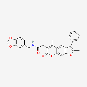 N-(1,3-benzodioxol-5-ylmethyl)-2-(2,5-dimethyl-7-oxo-3-phenyl-7H-furo[3,2-g]chromen-6-yl)acetamide