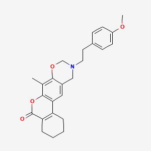 molecular formula C25H27NO4 B11379956 10-[2-(4-methoxyphenyl)ethyl]-7-methyl-1,2,3,4,10,11-hexahydro-5H,9H-benzo[3,4]chromeno[6,7-e][1,3]oxazin-5-one 