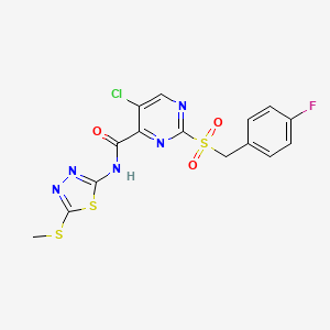 molecular formula C15H11ClFN5O3S3 B11380250 5-chloro-2-[(4-fluorobenzyl)sulfonyl]-N-[5-(methylsulfanyl)-1,3,4-thiadiazol-2-yl]pyrimidine-4-carboxamide 