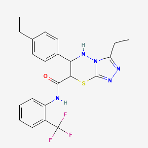 molecular formula C22H22F3N5OS B11380253 3-ethyl-6-(4-ethylphenyl)-N-[2-(trifluoromethyl)phenyl]-6,7-dihydro-5H-[1,2,4]triazolo[3,4-b][1,3,4]thiadiazine-7-carboxamide 