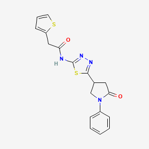 molecular formula C18H16N4O2S2 B11380258 N-[5-(5-oxo-1-phenylpyrrolidin-3-yl)-1,3,4-thiadiazol-2-yl]-2-(thiophen-2-yl)acetamide 