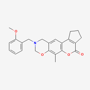 molecular formula C23H23NO4 B11380346 9-(2-methoxybenzyl)-6-methyl-2,3,9,10-tetrahydro-8H-cyclopenta[3,4]chromeno[6,7-e][1,3]oxazin-4(1H)-one 