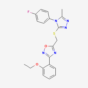 molecular formula C20H18FN5O2S B11380415 3-(2-ethoxyphenyl)-5-({[4-(4-fluorophenyl)-5-methyl-4H-1,2,4-triazol-3-yl]sulfanyl}methyl)-1,2,4-oxadiazole 