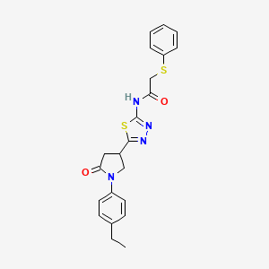 molecular formula C22H22N4O2S2 B11380458 N-{5-[1-(4-ethylphenyl)-5-oxopyrrolidin-3-yl]-1,3,4-thiadiazol-2-yl}-2-(phenylsulfanyl)acetamide 