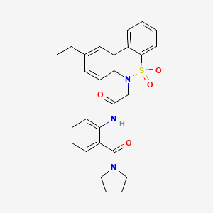 molecular formula C27H27N3O4S B11380679 2-(9-Ethyl-5,5-dioxido-6H-dibenzo[C,E][1,2]thiazin-6-YL)-N-[2-(1-pyrrolidinylcarbonyl)phenyl]acetamide 