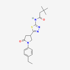 molecular formula C20H26N4O2S B11380894 N-{5-[1-(4-ethylphenyl)-5-oxopyrrolidin-3-yl]-1,3,4-thiadiazol-2-yl}-3,3-dimethylbutanamide 