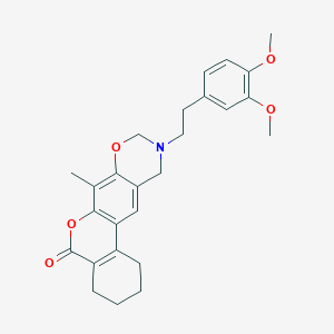 molecular formula C26H29NO5 B11381037 10-[2-(3,4-dimethoxyphenyl)ethyl]-7-methyl-1,2,3,4,10,11-hexahydro-5H,9H-benzo[3,4]chromeno[6,7-e][1,3]oxazin-5-one 