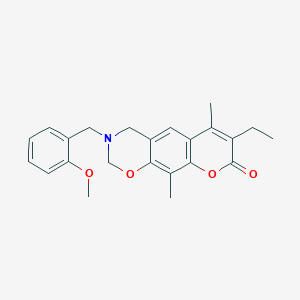 molecular formula C23H25NO4 B11381050 7-ethyl-3-(2-methoxybenzyl)-6,10-dimethyl-3,4-dihydro-2H,8H-chromeno[6,7-e][1,3]oxazin-8-one 