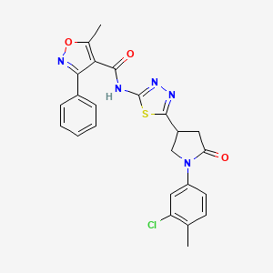 molecular formula C24H20ClN5O3S B11381131 N-{5-[1-(3-chloro-4-methylphenyl)-5-oxopyrrolidin-3-yl]-1,3,4-thiadiazol-2-yl}-5-methyl-3-phenyl-1,2-oxazole-4-carboxamide 