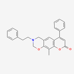 molecular formula C26H23NO3 B11381148 10-methyl-6-phenyl-3-(2-phenylethyl)-3,4-dihydro-2H,8H-chromeno[6,7-e][1,3]oxazin-8-one 