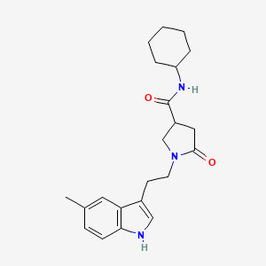 molecular formula C22H29N3O2 B11381288 N-cyclohexyl-1-[2-(5-methyl-1H-indol-3-yl)ethyl]-5-oxopyrrolidine-3-carboxamide 