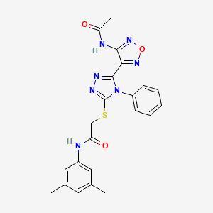 molecular formula C22H21N7O3S B11381457 2-({5-[4-(acetylamino)-1,2,5-oxadiazol-3-yl]-4-phenyl-4H-1,2,4-triazol-3-yl}sulfanyl)-N-(3,5-dimethylphenyl)acetamide 