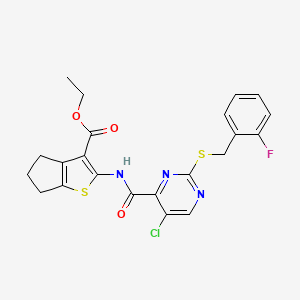 ethyl 2-[({5-chloro-2-[(2-fluorobenzyl)sulfanyl]pyrimidin-4-yl}carbonyl)amino]-5,6-dihydro-4H-cyclopenta[b]thiophene-3-carboxylate