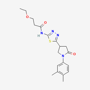 molecular formula C19H24N4O3S B11381483 N-{5-[1-(3,4-dimethylphenyl)-5-oxopyrrolidin-3-yl]-1,3,4-thiadiazol-2-yl}-3-ethoxypropanamide 