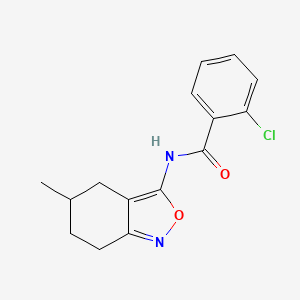 molecular formula C15H15ClN2O2 B11381526 2-chloro-N-(5-methyl-4,5,6,7-tetrahydro-2,1-benzoxazol-3-yl)benzamide 