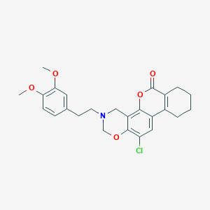 molecular formula C25H26ClNO5 B11381572 12-chloro-3-[2-(3,4-dimethoxyphenyl)ethyl]-3,4,7,8,9,10-hexahydro-2H,6H-benzo[3,4]chromeno[8,7-e][1,3]oxazin-6-one 