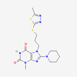 molecular formula C17H23N7O2S2 B11381871 3-Methyl-7-[3-[(5-methyl-1,3,4-thiadiazol-2-yl)sulfanyl]propyl]-8-piperidin-1-ylpurine-2,6-dione 