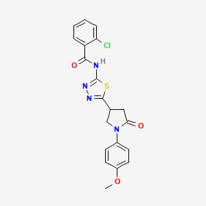 molecular formula C20H17ClN4O3S B11382015 2-chloro-N-{5-[1-(4-methoxyphenyl)-5-oxopyrrolidin-3-yl]-1,3,4-thiadiazol-2-yl}benzamide 