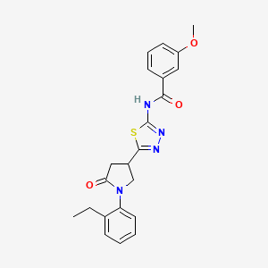 molecular formula C22H22N4O3S B11382017 N-{5-[1-(2-ethylphenyl)-5-oxopyrrolidin-3-yl]-1,3,4-thiadiazol-2-yl}-3-methoxybenzamide 