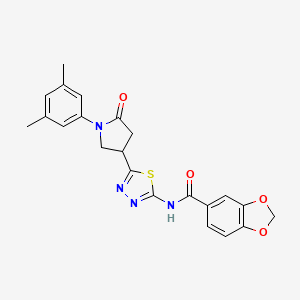 molecular formula C22H20N4O4S B11382155 N-{5-[1-(3,5-dimethylphenyl)-5-oxopyrrolidin-3-yl]-1,3,4-thiadiazol-2-yl}-1,3-benzodioxole-5-carboxamide 