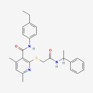 molecular formula C26H29N3O2S B11382225 N-(4-ethylphenyl)-4,6-dimethyl-2-({2-oxo-2-[(1-phenylethyl)amino]ethyl}sulfanyl)pyridine-3-carboxamide 