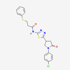 molecular formula C21H19ClN4O2S2 B11382288 N-{5-[1-(4-chlorophenyl)-5-oxopyrrolidin-3-yl]-1,3,4-thiadiazol-2-yl}-3-(phenylsulfanyl)propanamide 