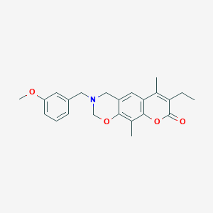 molecular formula C23H25NO4 B11382322 7-ethyl-3-(3-methoxybenzyl)-6,10-dimethyl-3,4-dihydro-2H,8H-chromeno[6,7-e][1,3]oxazin-8-one 